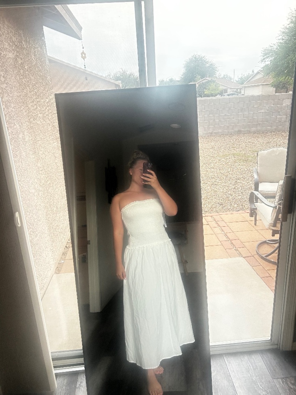 Strapless white midi dress
